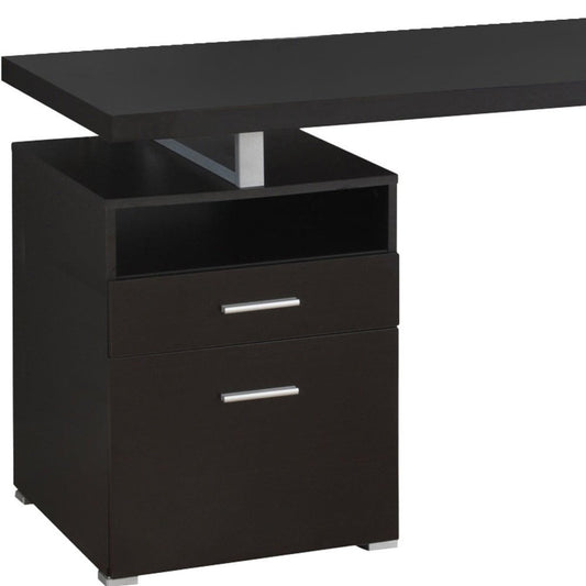 60" Taupe and Silver Computer Desk With Two Drawers