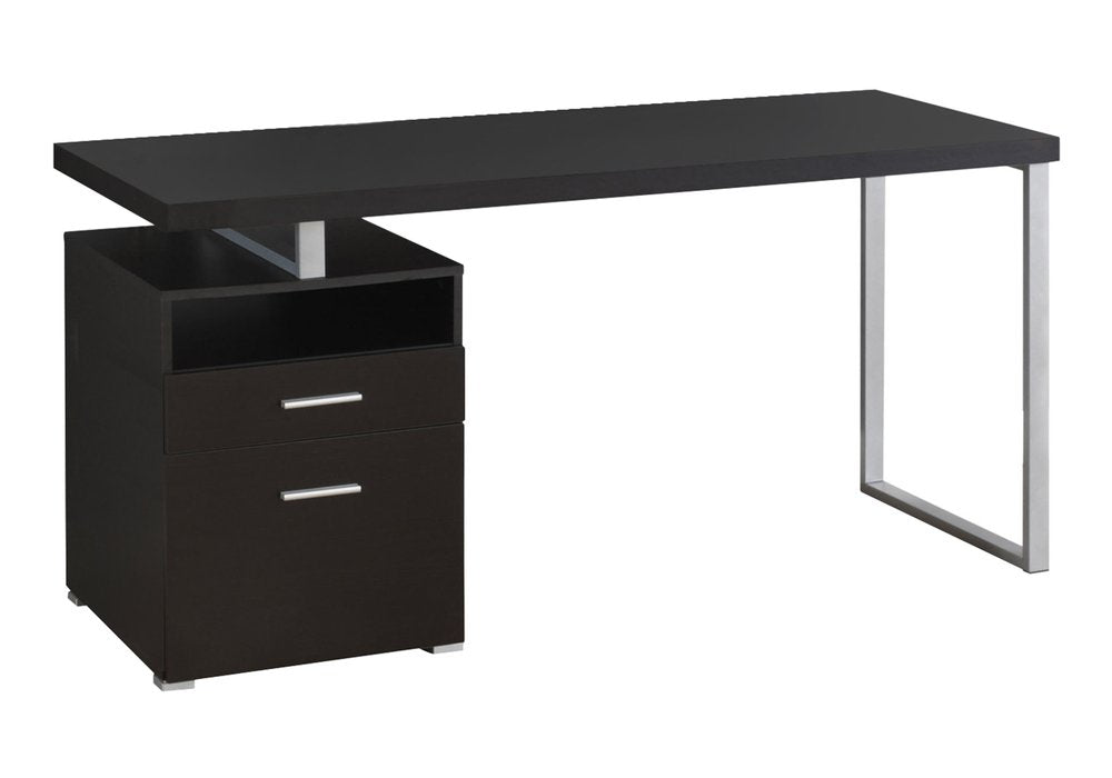 60" Taupe and Silver Computer Desk With Two Drawers