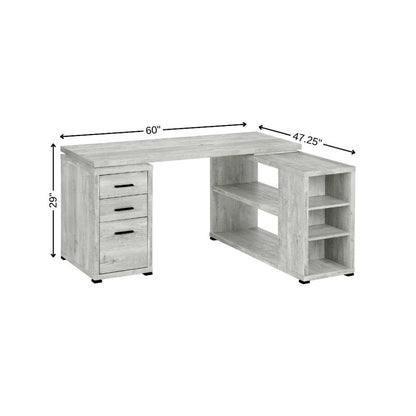 60" Gray L Shape Computer Desk With Three Drawers