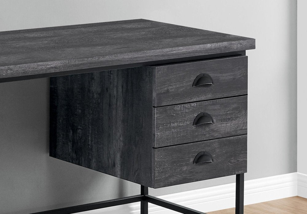55" Gray and Black Computer Desk With Three Drawers