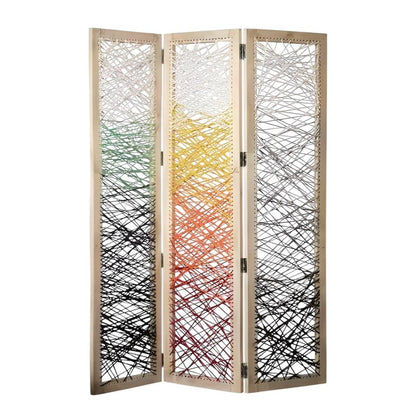 72" Natural Solid Wood Folding Three Panel Screen Room Divider