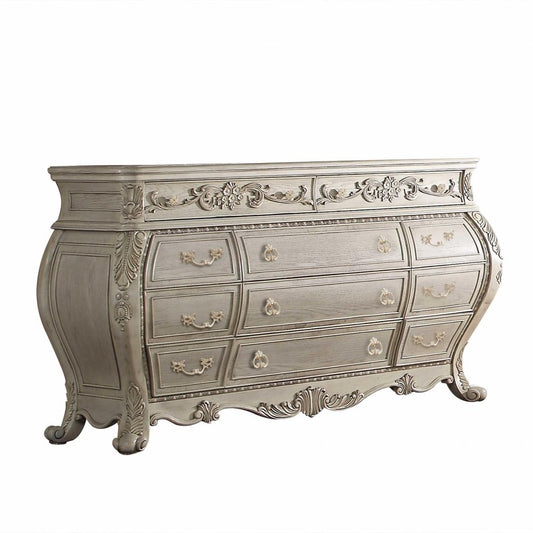 73" Off White Solid Wood Nine Drawer Double Dresser