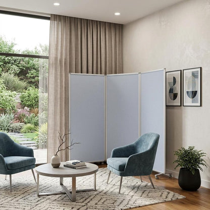71" Gray Iron Folding Three Panel Screen Room Divider