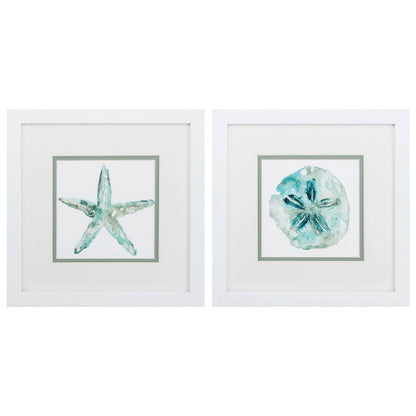 Set of Two Aqua Coastal White Square Framed Art