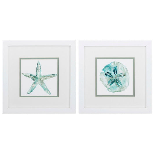 Set of Two Aqua Coastal White Square Framed Art