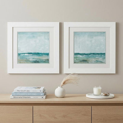 Set of Two 19" X 19" White and Blue Ocean Wall Decor