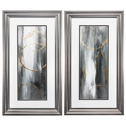 Set of Two Modern Abstract Gunmetal Framed Art