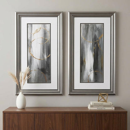 Set of Two Modern Abstract Gunmetal Framed Art