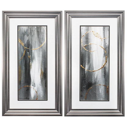 Set of Two Modern Abstract Gunmetal Framed Art