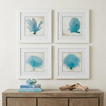 Set of Four 21" Blue Coral White Frame Wall Decor