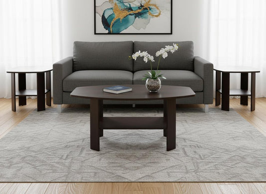 Set of Three 36" Brown Coffee Table With Shelf