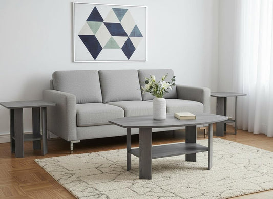 Set of Three 36" Gray Coffee Table With Shelf