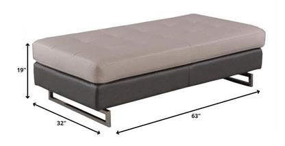 63" Taupe Brown and Silver Faux Leather Tufted Ottoman