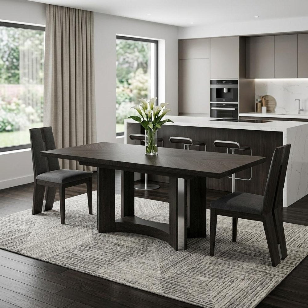 Set of Two Gray And Dark Brown Upholstered Dining Side Chairs