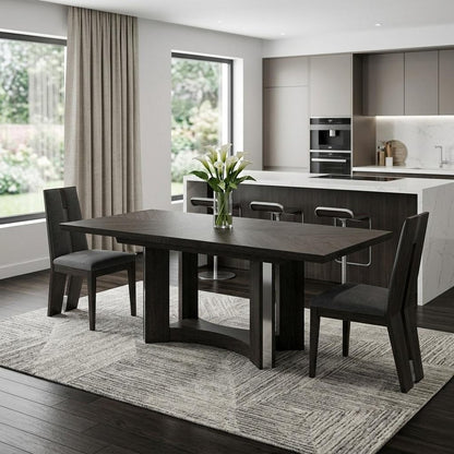 Set of Two Gray And Dark Brown Upholstered Dining Side Chairs