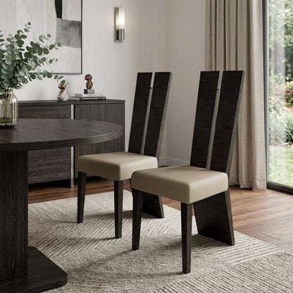 Set of Two Gray And Dark Brown Upholstered Dining Side Chairs