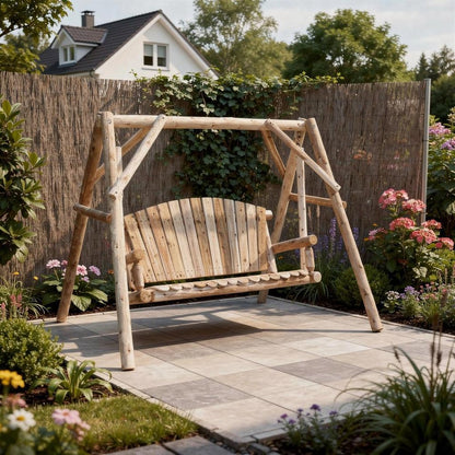 87" Natural Solid Wood Swing Chair