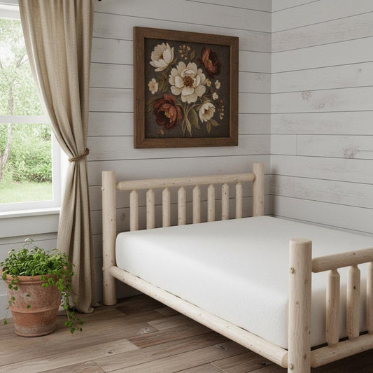 Natural Dark Brown Finish Low Post Cedar Log Double Bed