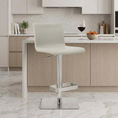 Light Gray And Silver Faux Leather And Steel Counter Height Bar Chair