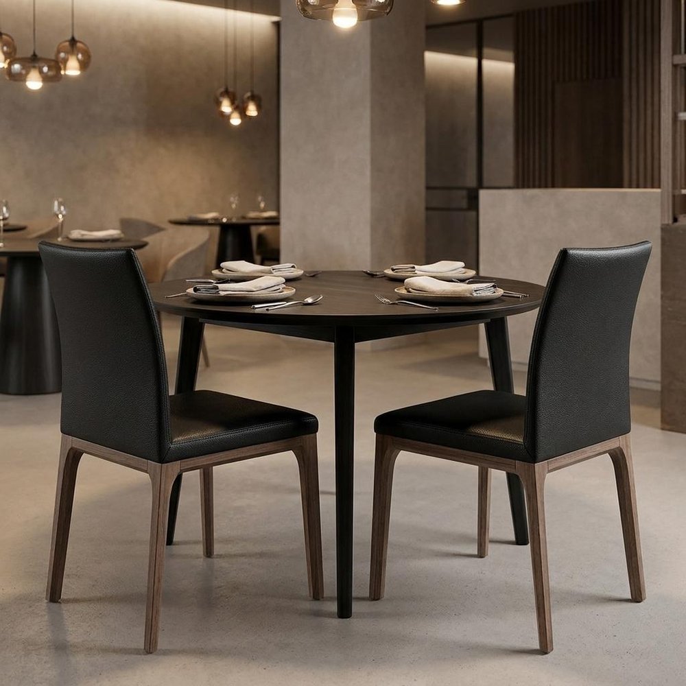 Set of Two Black and Brown Upholstered Faux Leather Dining Side Chairs