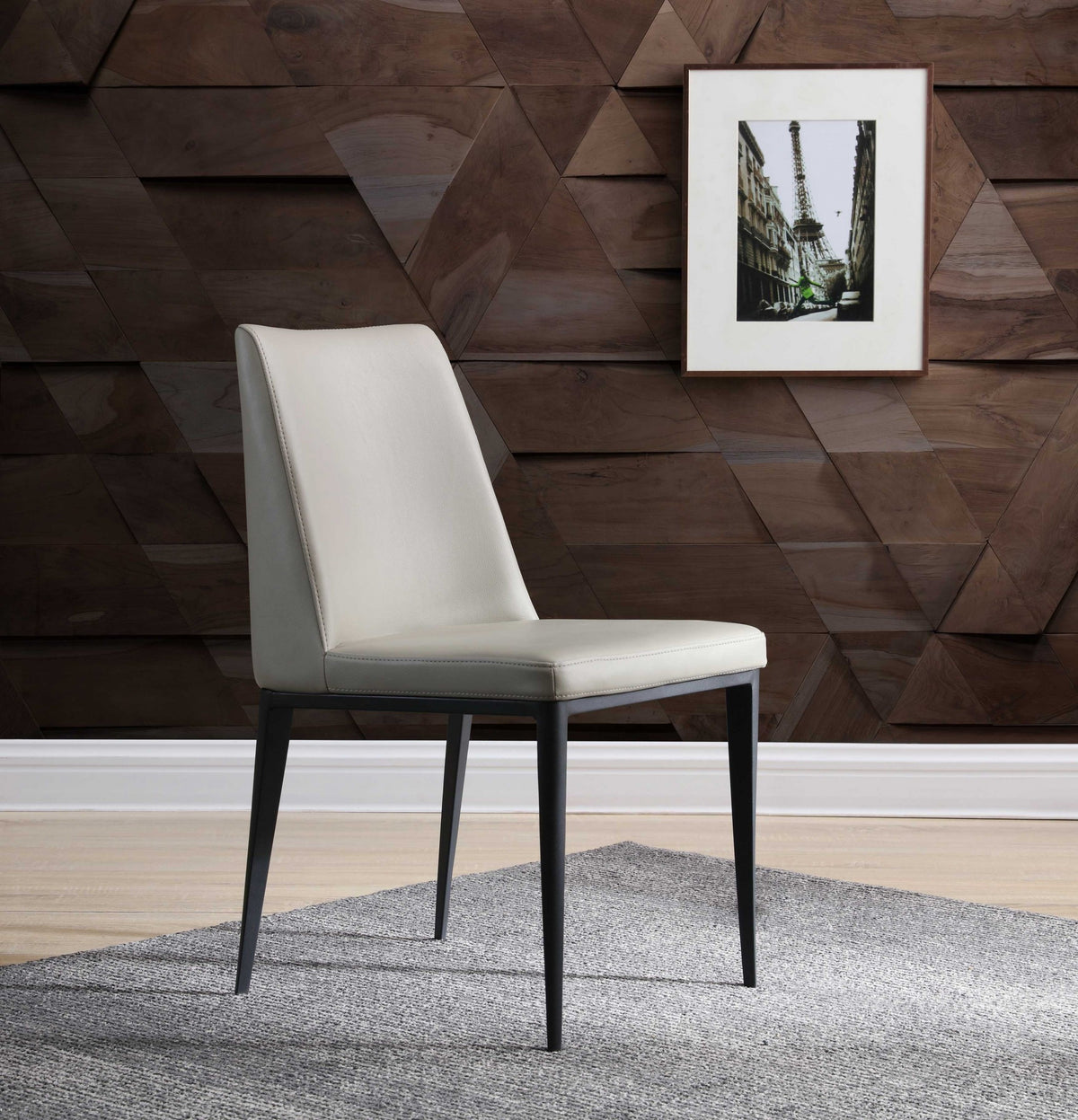 Set of Two Gray and Black Upholstered Faux Leather Dining Side Chairs
