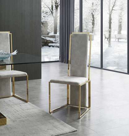 Set of Two Beige and Gold Upholstered Dining Side Chairs