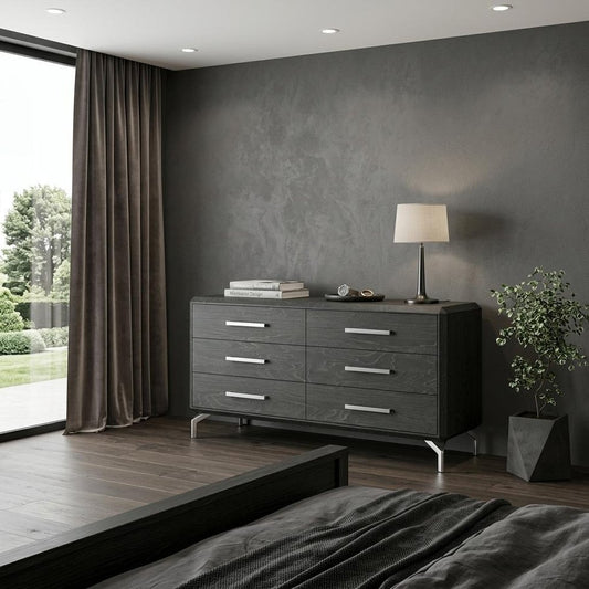 67" Clear Wood Six Drawer Dresser