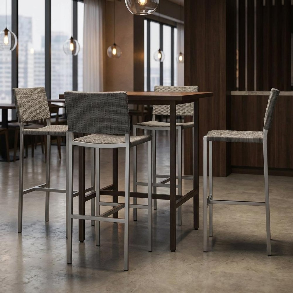 Set of Four 28" Brown And Silver Iron And Steel Backless Counter Height Bar Chairs