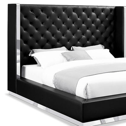 Black Tufted Faux Leather King Bed Frame
