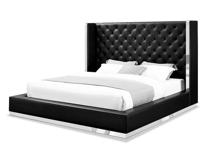 Black Tufted Faux Leather King Bed Frame