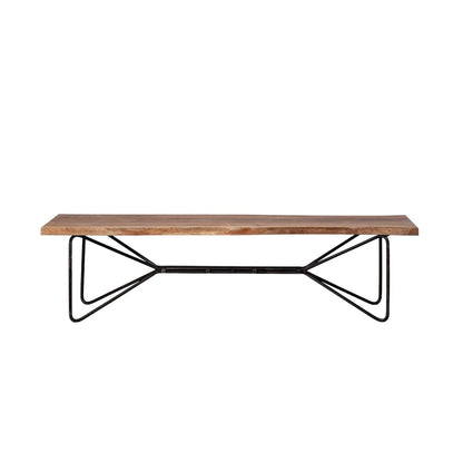 66" Brown and Black Distressed Live Edge Solid Wood Dining Bench