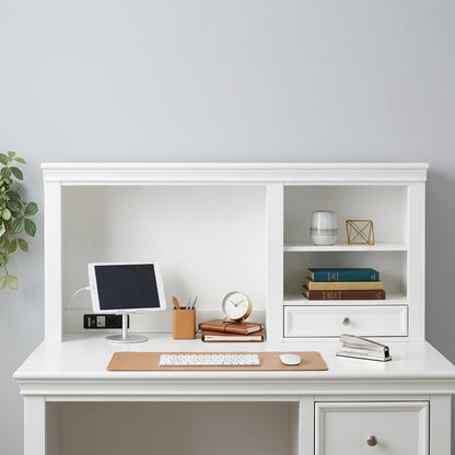 White Wood Computer Hutch With Shelf And Drawer