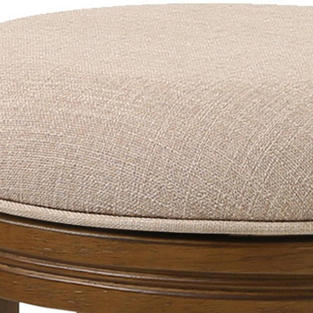 25" Cream And Brown Fabric And Solid Wood Backless Counter Height Swivel Bar Chair