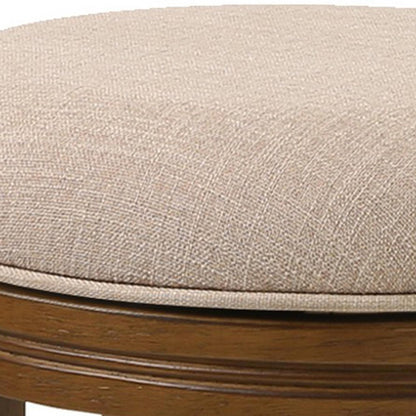 25" Cream And Brown Fabric And Solid Wood Backless Counter Height Swivel Bar Chair