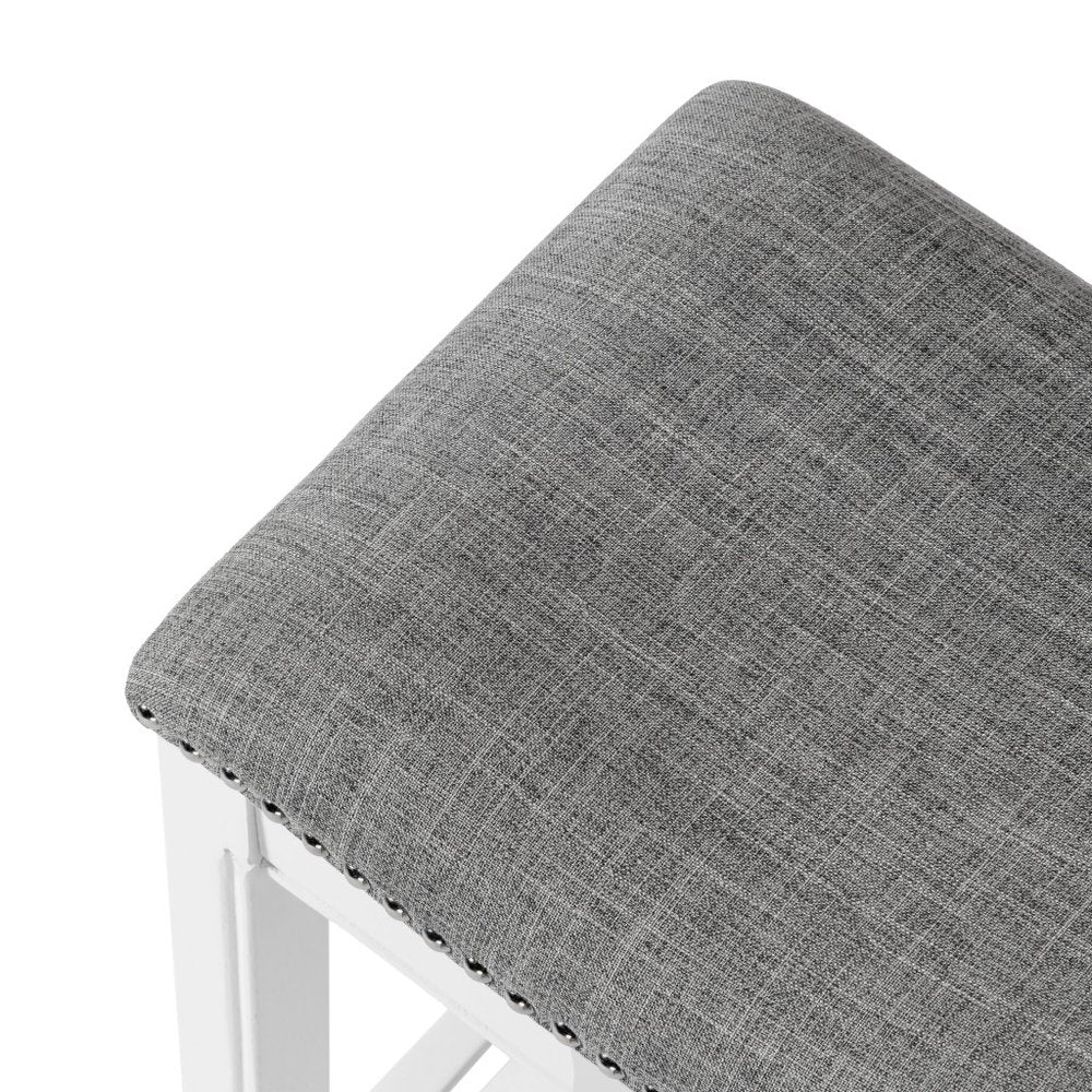 26" Gray And White Fabric And Solid Wood Backless Counter Height Bar Chair