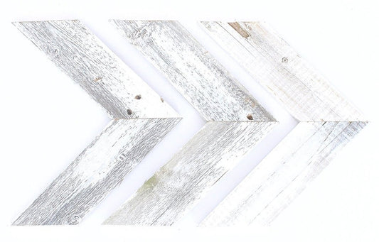 Set of Three Gray Distressed Wood Hanging Arrow Dimensional Sculptures