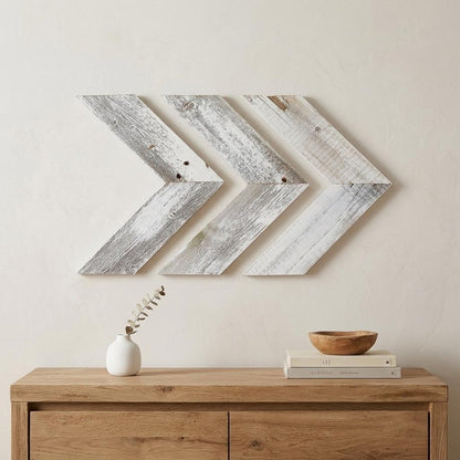 Set of Three Gray Distressed Wood Hanging Arrow Dimensional Sculptures