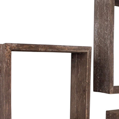 Set Of 3 Square Robins Egg Blue Reclaimed Wood Open Box Shelve