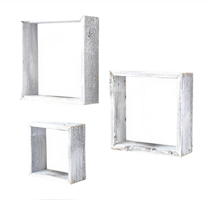 Set Of 3 Square Robins Egg Blue Reclaimed Wood Open Box Shelve