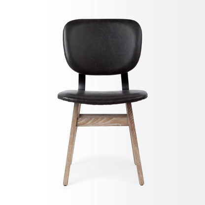Set of Two Black and Brown Faux Leather Open Back Dining Side Chairs