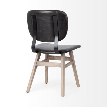 Set of Two Black and Brown Faux Leather Open Back Dining Side Chairs