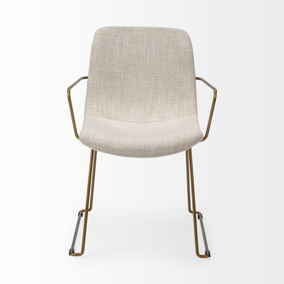 Cream and Gold Upholstered Fabric Dining Arm Chair