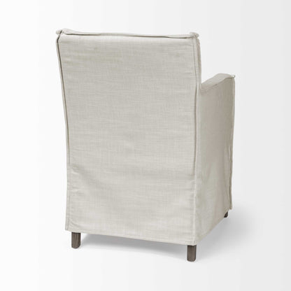 Cream and Brown Slipcovered Upholstered Fabric Dining Arm Chair