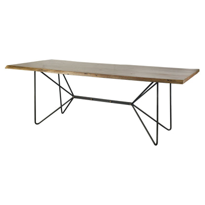 84" Brown And Black Solid Wood And Iron Trestle Base Dining Table