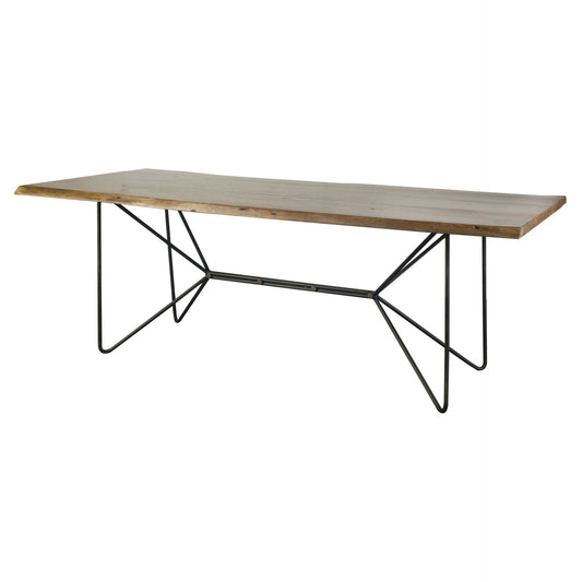 84" Brown And Black Solid Wood And Iron Trestle Base Dining Table