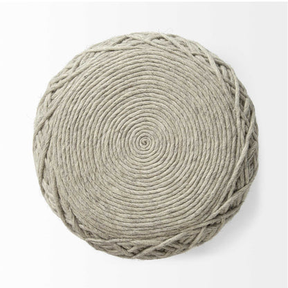 16" Ivory Upholstery Cylinder Abstract Pouf Ottoman