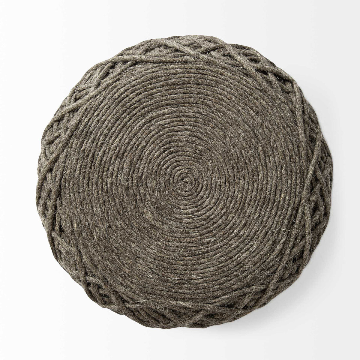 16" Brown Upholstery Cylinder Abstract Pouf Ottoman