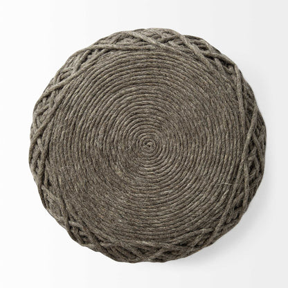16" Brown Upholstery Cylinder Abstract Pouf Ottoman