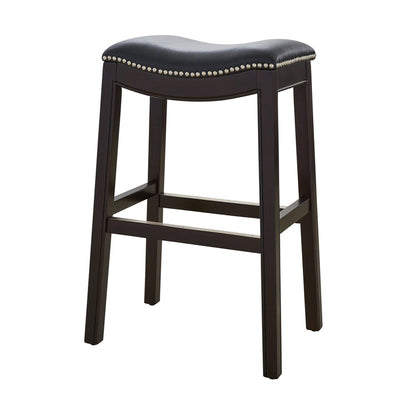 31" Black And Espresso Faux Leather And Solid Wood Backless Bar Height Bar Chair