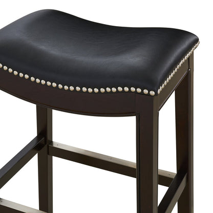 26" Black And Espresso Faux Leather And Solid Wood Backless Counter Height Bar Chair